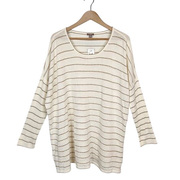 J. Jill NWT Women's Cream Metallic Gold Striped Lightweight Sweater Large Tall - Picture 1 of 8